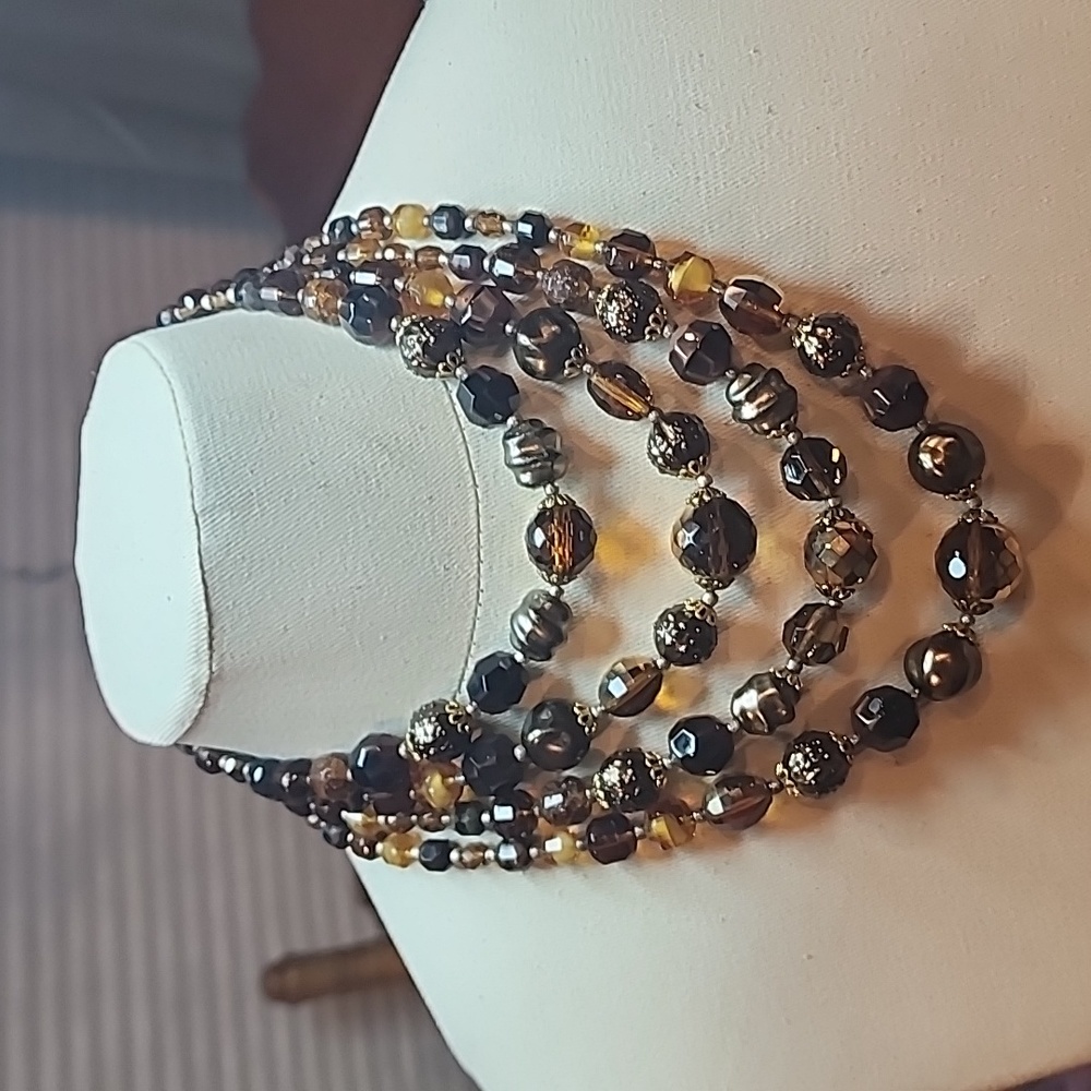 Vintage W. GERMANY 4 Strand Glass Bead Necklace